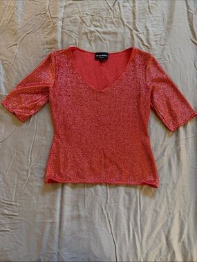 Emporio Armani Shimmer Red V-Neck Short Sleeve Top